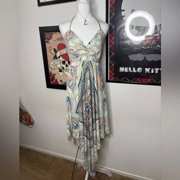 Boho Print Hankerchief Flowy Dress - Picture 1 of 8